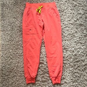 Limited Edition Figs Hot Coral Jogger Bottoms, Size Small